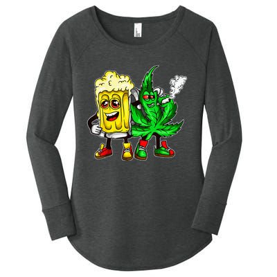 Funny 420 Pot Leaf Marijuana Bong Beer Drunk Weed Cannabis Women's Perfect Tri Tunic Long Sleeve Shirt