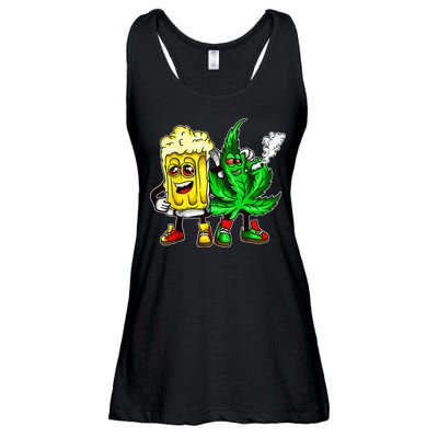 Funny 420 Pot Leaf Marijuana Bong Beer Drunk Weed Cannabis Ladies Essential Flowy Tank