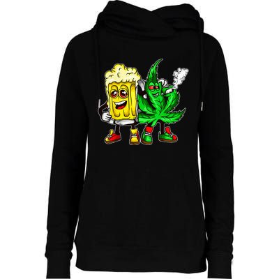 Funny 420 Pot Leaf Marijuana Bong Beer Drunk Weed Cannabis Womens Funnel Neck Pullover Hood