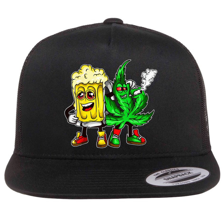 Funny 420 Pot Leaf Marijuana Bong Beer Drunk Weed Cannabis Flat Bill Trucker Hat