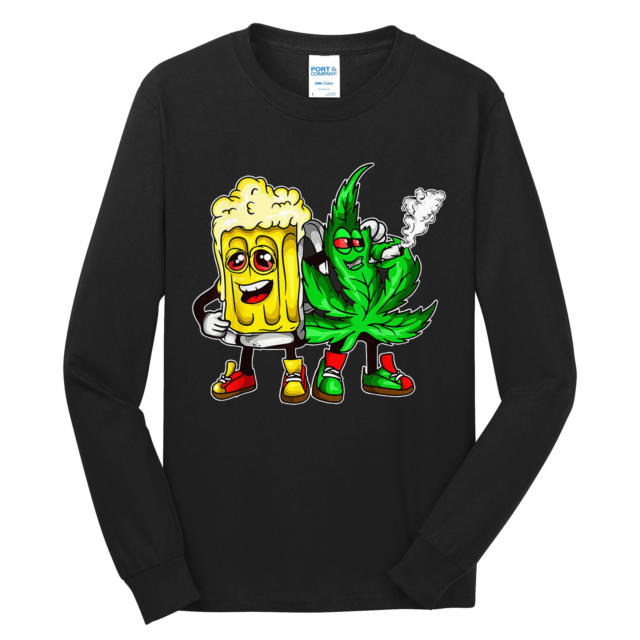 Funny 420 Pot Leaf Marijuana Bong Beer Drunk Weed Cannabis Tall Long Sleeve T-Shirt
