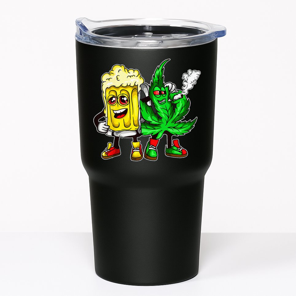 Funny 420 Pot Leaf Marijuana Bong Beer Drunk Weed Cannabis Tumbler