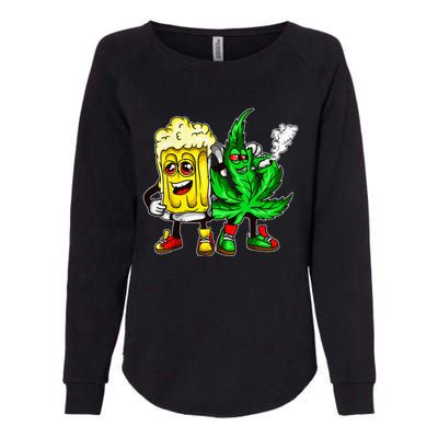 Funny 420 Pot Leaf Marijuana Bong Beer Drunk Weed Cannabis Womens California Wash Sweatshirt