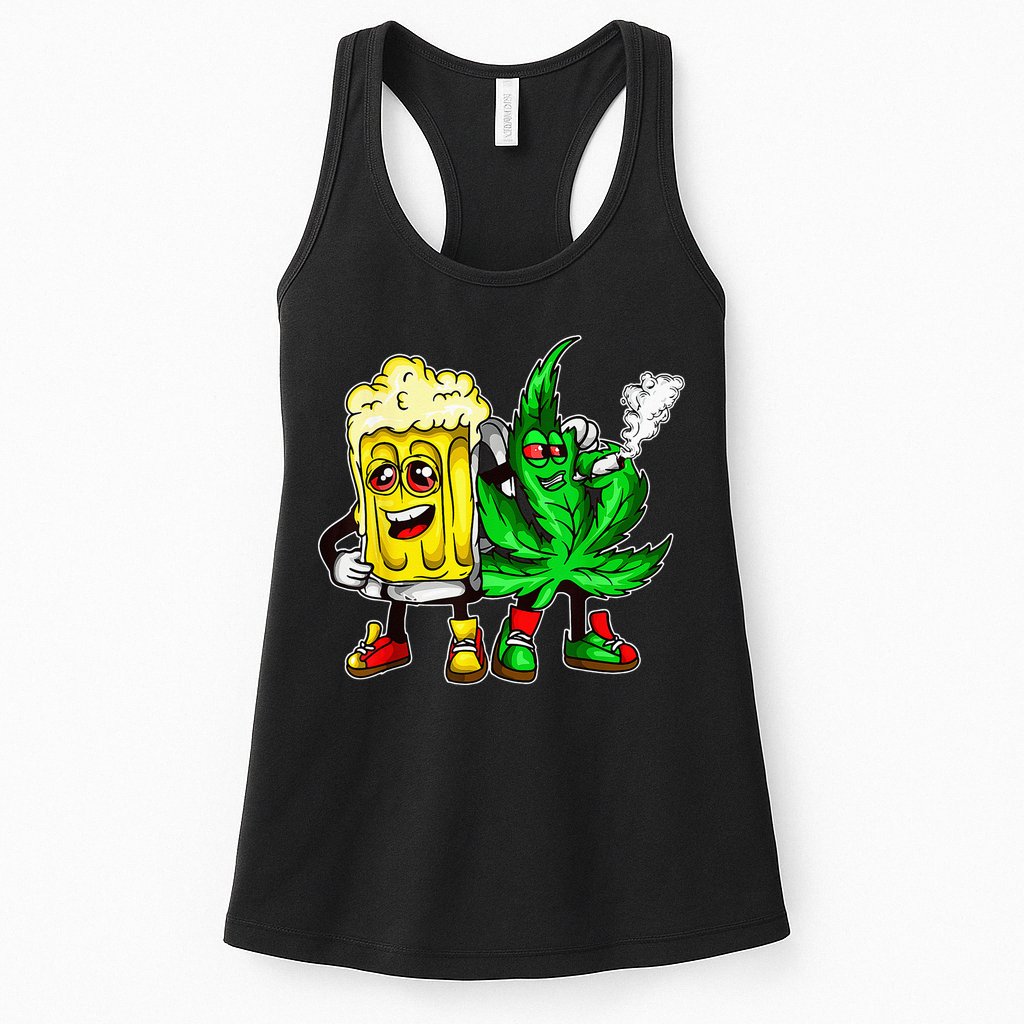 Funny 420 Pot Leaf Marijuana Bong Beer Drunk Weed Cannabis Womens Tank Top