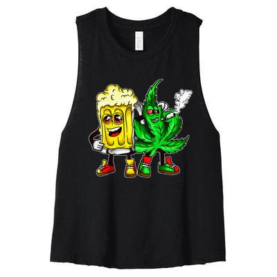 Funny 420 Pot Leaf Marijuana Bong Beer Drunk Weed Cannabis Women's Racerback Cropped Tank