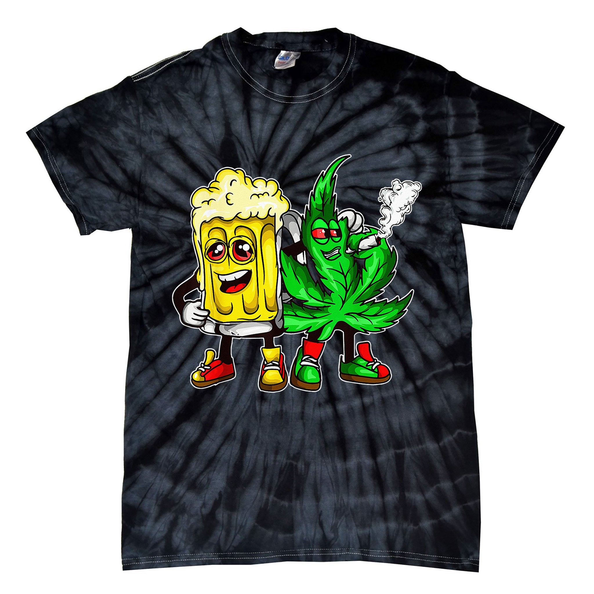 Funny 420 Pot Leaf Marijuana Bong Beer Drunk Weed Cannabis Tie-Dye T-Shirt