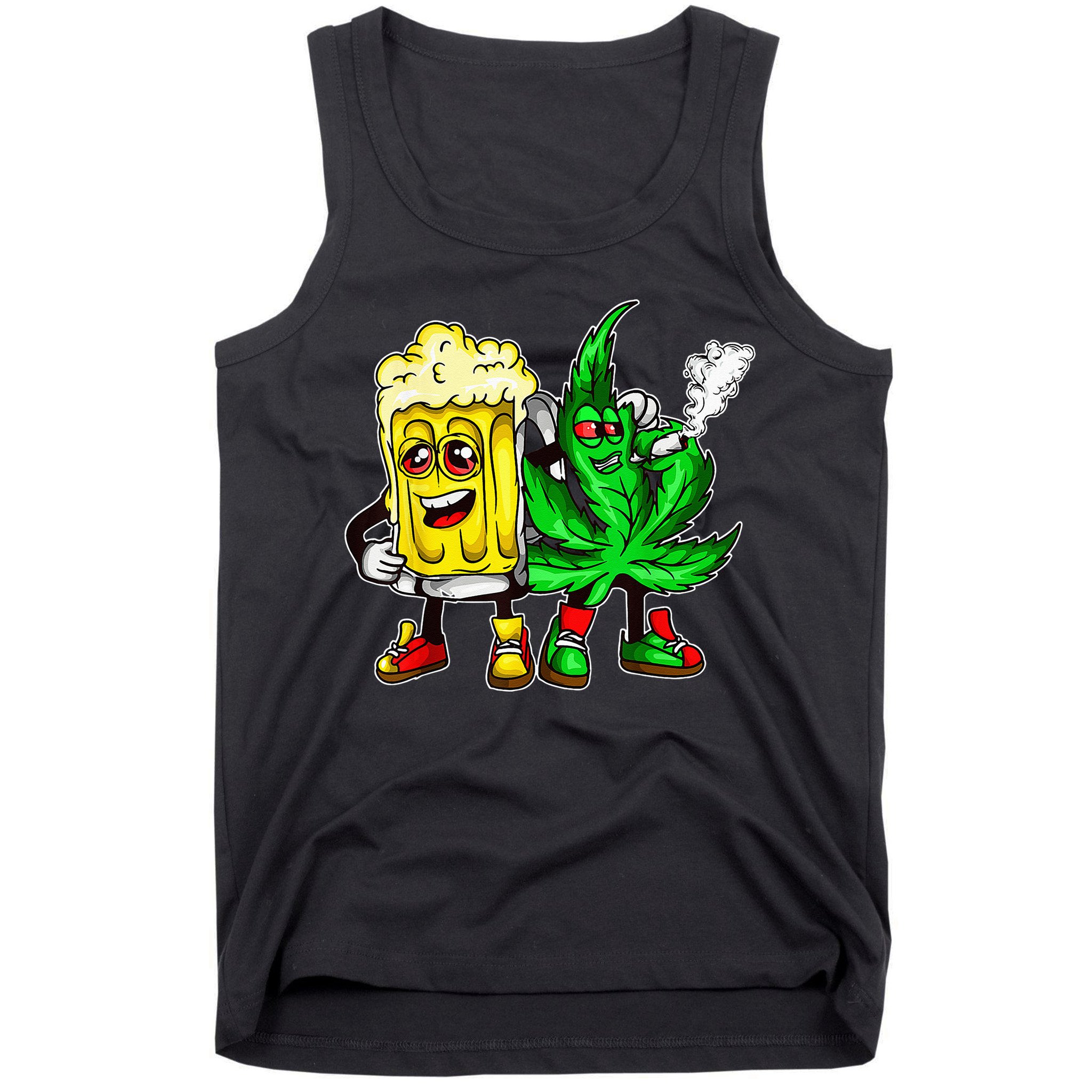 Funny 420 Pot Leaf Marijuana Bong Beer Drunk Weed Cannabis Tank Top