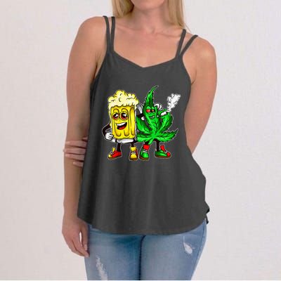 Funny 420 Pot Leaf Marijuana Bong Beer Drunk Weed Cannabis Women's Strappy Tank