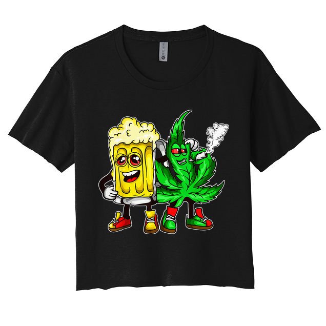Funny 420 Pot Leaf Marijuana Bong Beer Drunk Weed Cannabis Crop Top