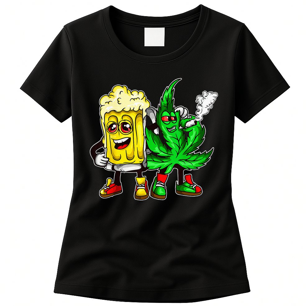 Funny 420 Pot Leaf Marijuana Bong Beer Drunk Weed Cannabis Womens T-Shirt
