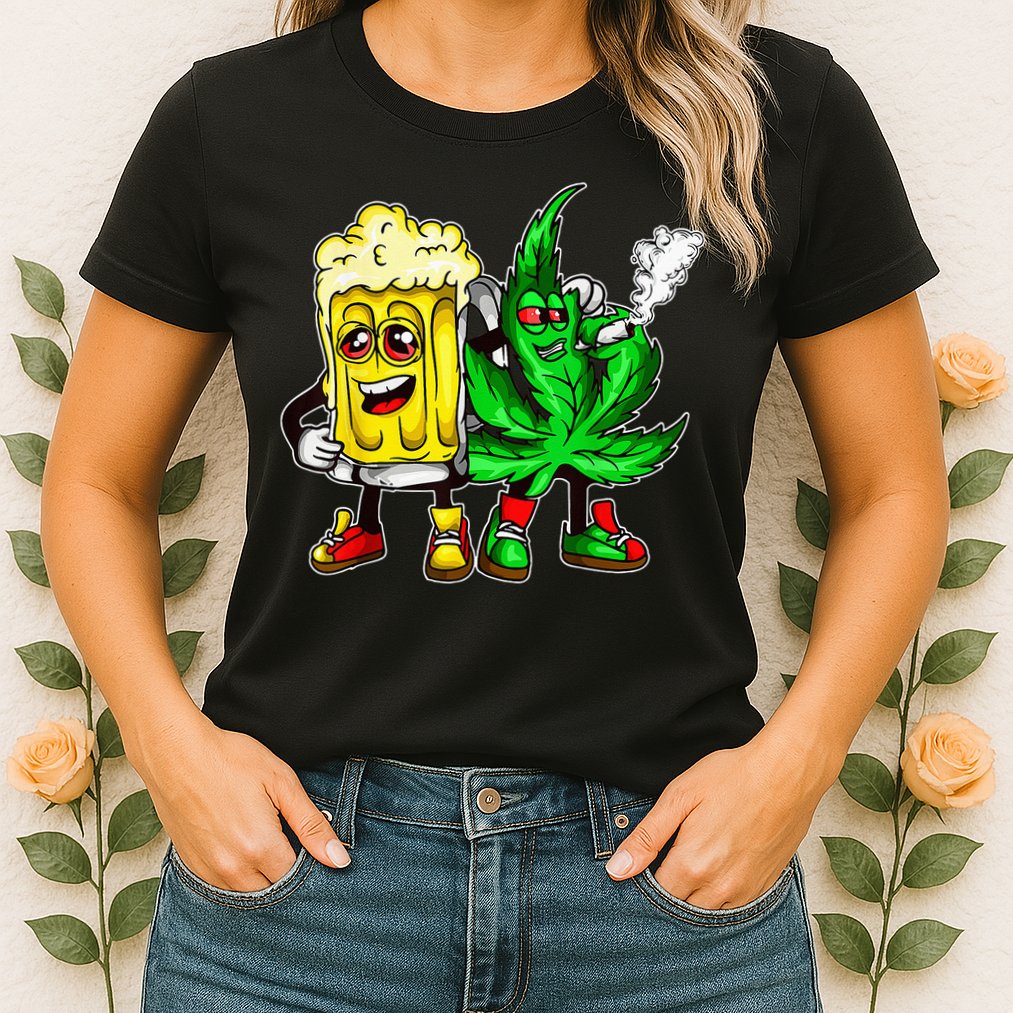 Funny 420 Pot Leaf Marijuana Bong Beer Drunk Weed Cannabis Womens T-Shirt