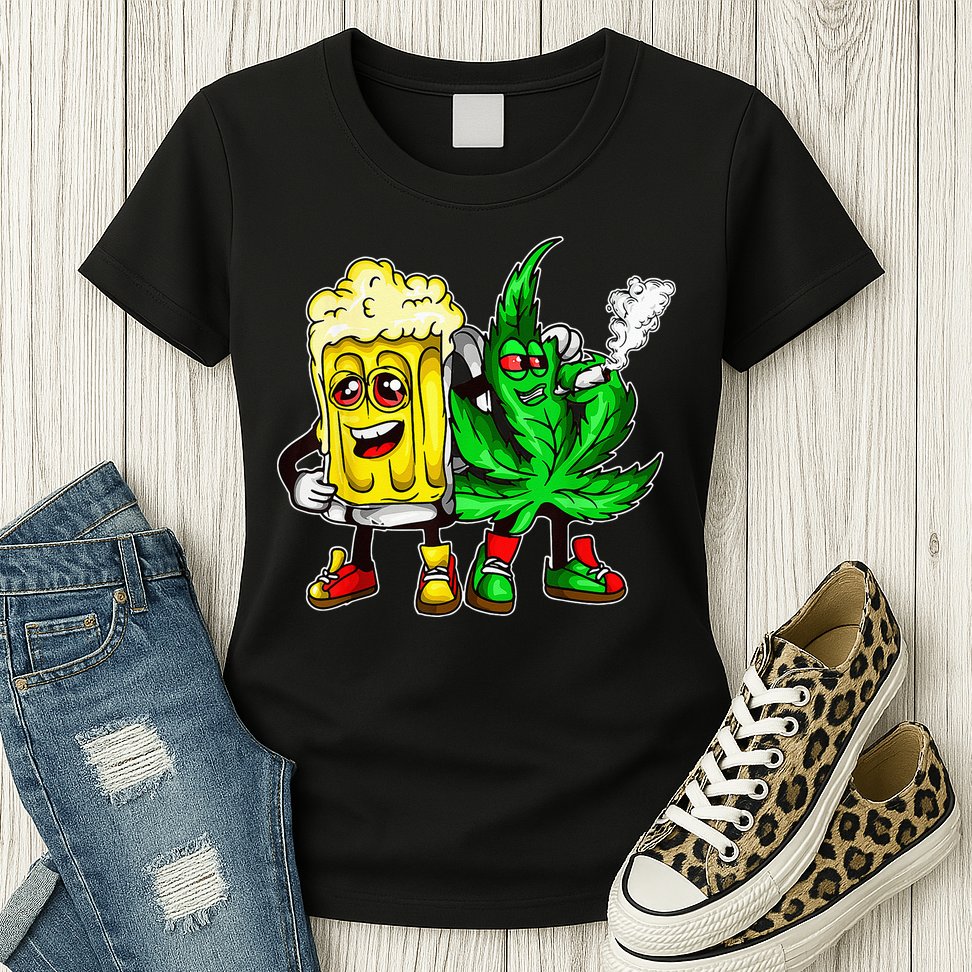 Funny 420 Pot Leaf Marijuana Bong Beer Drunk Weed Cannabis Womens T-Shirt