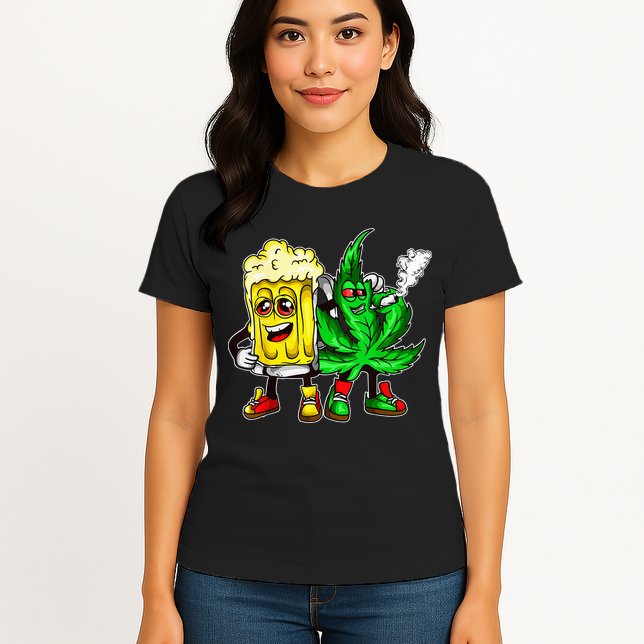 Funny 420 Pot Leaf Marijuana Bong Beer Drunk Weed Cannabis Womens T-Shirt