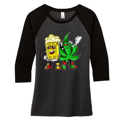 Funny 420 Pot Leaf Marijuana Bong Beer Drunk Weed Cannabis Women's Tri-Blend 3/4-Sleeve Raglan Shirt