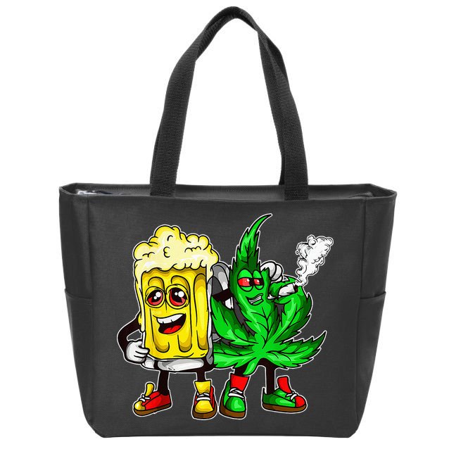 Funny 420 Pot Leaf Marijuana Bong Beer Drunk Weed Cannabis Zip Tote Bag