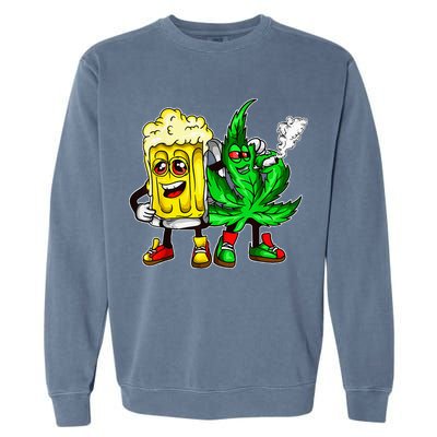 Funny 420 Pot Leaf Marijuana Bong Beer Drunk Weed Cannabis Garment-Dyed Sweatshirt