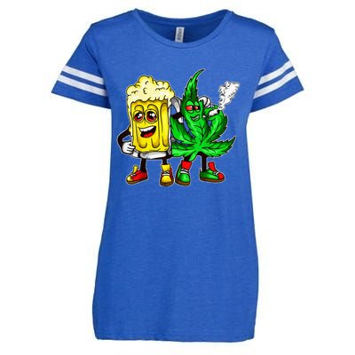 Funny 420 Pot Leaf Marijuana Bong Beer Drunk Weed Cannabis Enza Ladies Jersey Football T-Shirt