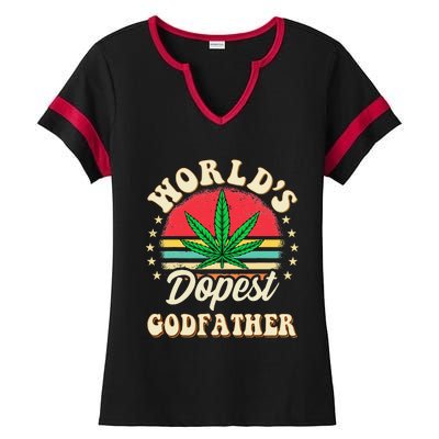 Funny 420 Pot Vintage Matching Worlds Dopest Godfather Ladies Halftime Notch Neck Tee