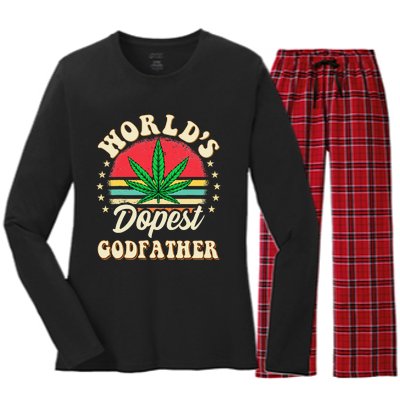 Funny 420 Pot Vintage Matching Worlds Dopest Godfather Women's Long Sleeve Flannel Pajama Set 