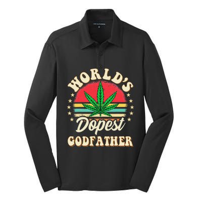 Funny 420 Pot Vintage Matching Worlds Dopest Godfather Silk Touch Performance Long Sleeve Polo