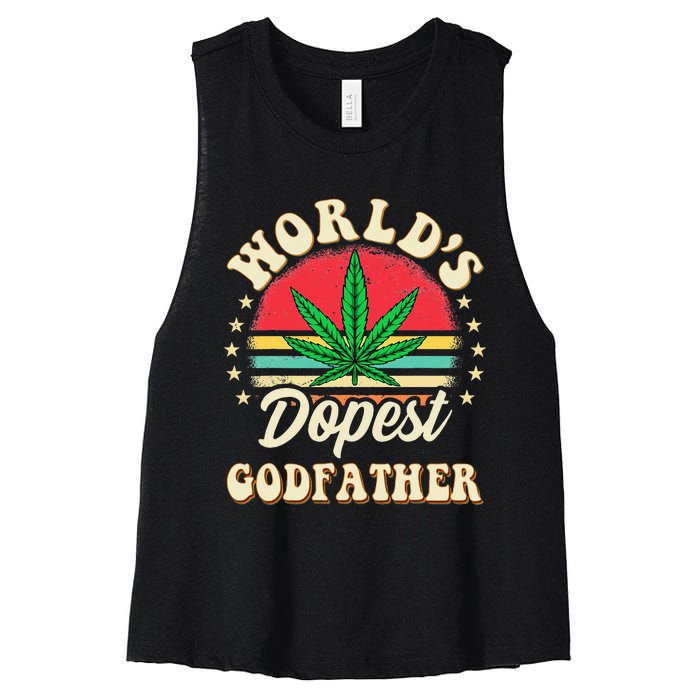 Funny 420 Pot Vintage Matching Worlds Dopest Godfather Women's Racerback Cropped Tank