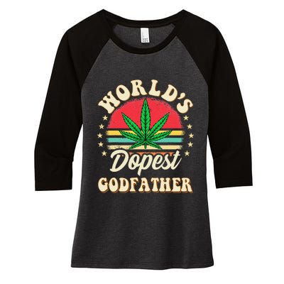 Funny 420 Pot Vintage Matching Worlds Dopest Godfather Women's Tri-Blend 3/4-Sleeve Raglan Shirt