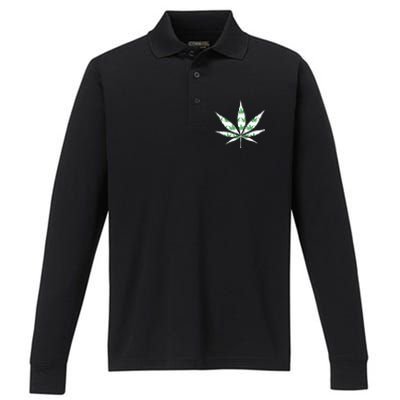 Funny 420 Stoner THC Marijuana Cannabis Weed Pot Leaf Smoker Performance Long Sleeve Polo