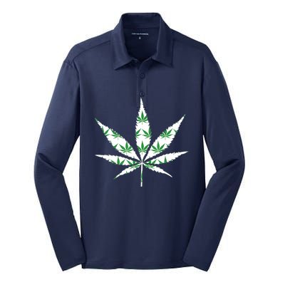 Funny 420 Stoner THC Marijuana Cannabis Weed Pot Leaf Smoker Silk Touch Performance Long Sleeve Polo