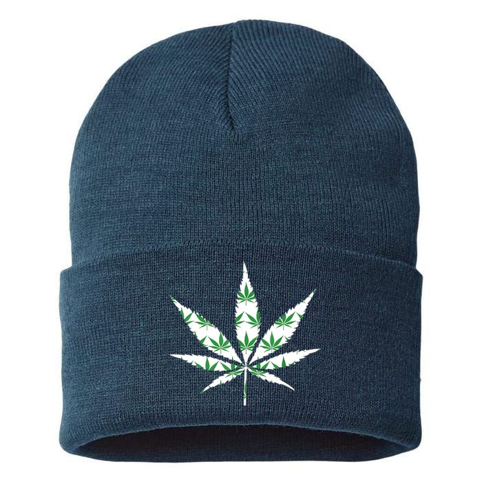 Funny 420 Stoner THC Marijuana Cannabis Weed Pot Leaf Smoker Sustainable Knit Beanie