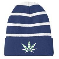 Funny 420 Stoner THC Marijuana Cannabis Weed Pot Leaf Smoker Striped Beanie with Solid Band