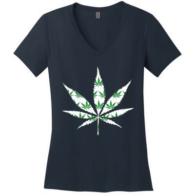 Funny 420 Stoner THC Marijuana Cannabis Weed Pot Leaf Smoker Women's V-Neck T-Shirt