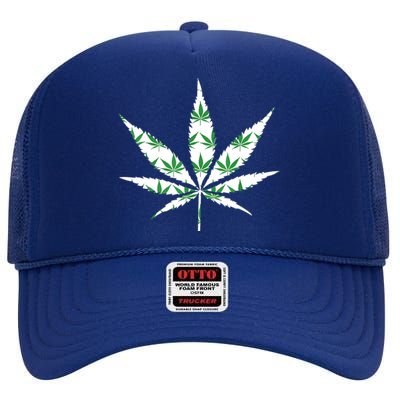 Funny 420 Stoner THC Marijuana Cannabis Weed Pot Leaf Smoker High Crown Mesh Back Trucker Hat