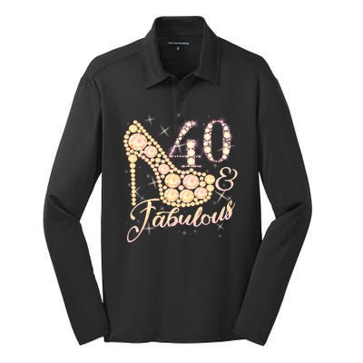 Fabulous & 40 Sparkly Heel 40th Birthday Silk Touch Performance Long Sleeve Polo