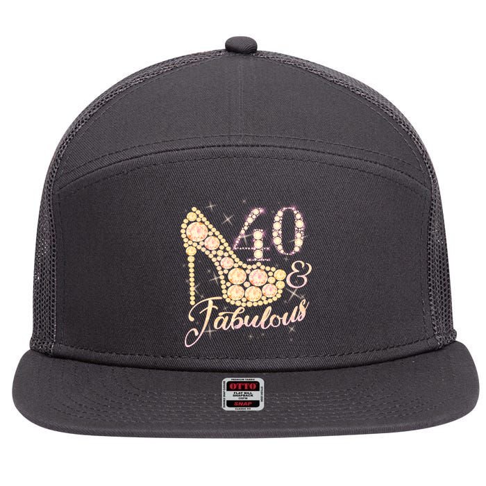 Fabulous & 40 Sparkly Heel 40th Birthday 7 Panel Mesh Trucker Snapback Hat
