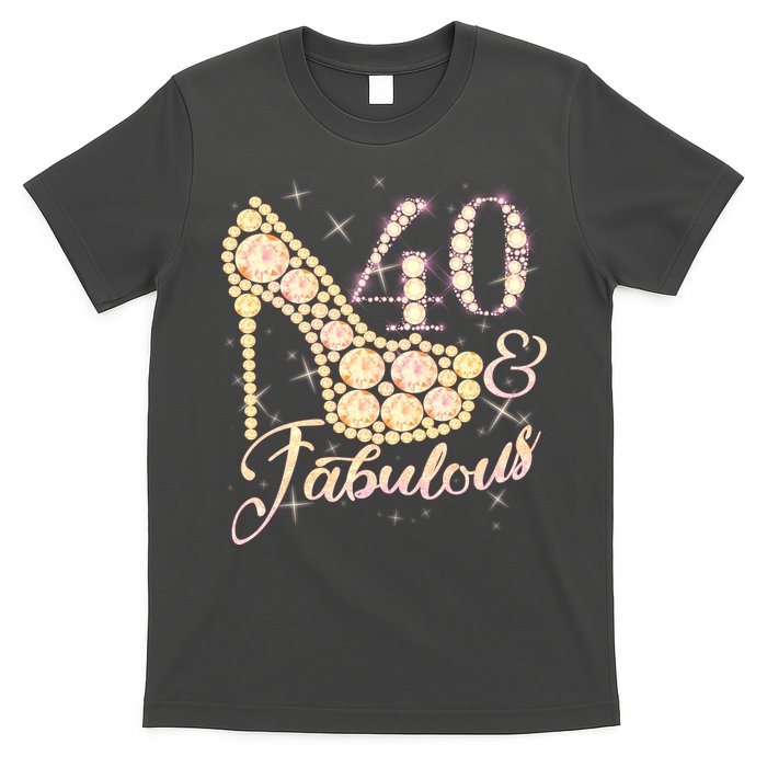 Fabulous & 40 Sparkly Heel 40th Birthday T-Shirt