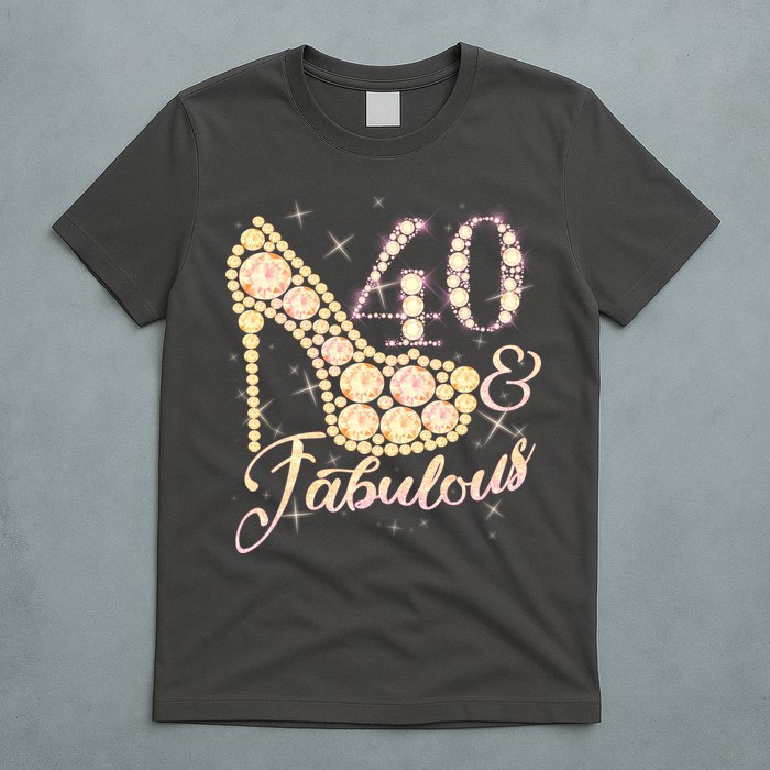 Fabulous & 40 Sparkly Heel 40th Birthday T-Shirt