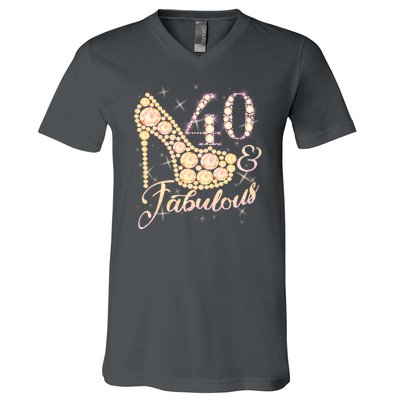 Fabulous & 40 Sparkly Heel 40th Birthday V-Neck T-Shirt