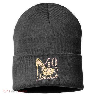 Fabulous & 40 Sparkly Heel 40th Birthday Sustainable Knit Beanie