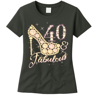 Fabulous & 40 Sparkly Heel 40th Birthday Womens T-Shirt