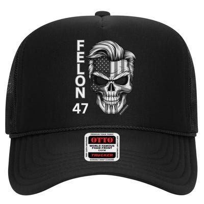 Felon 47 Trump 2024 Skull Convicted 34 Landslide High Crown Mesh Back Trucker Hat