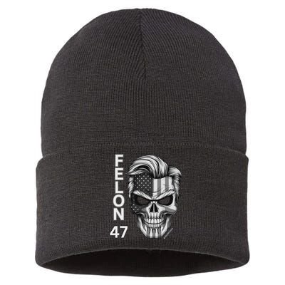 Felon 47 Trump 2024 Skull Convicted 34 Landslide Sustainable Knit Beanie