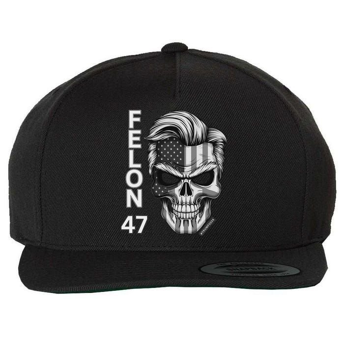 Felon 47 Trump 2024 Skull Convicted 34 Landslide Wool Snapback Cap