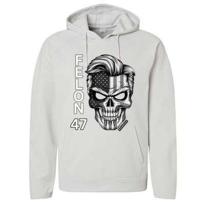 Felon 47 Trump 2024 Skull Convicted 34 Landslide Performance Fleece Hoodie