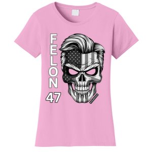 Felon 47 Trump 2024 Skull Convicted 34 Landslide Women's T-Shirt