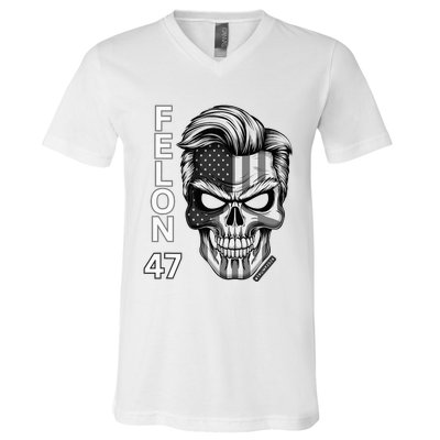 Felon 47 Trump 2024 Skull Convicted 34 Landslide V-Neck T-Shirt