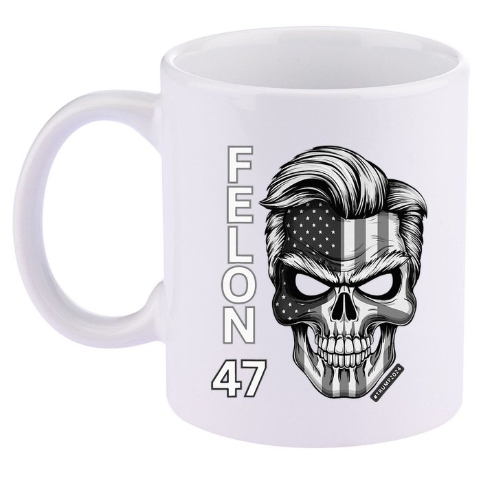 Felon 47 Trump 2024 Skull Convicted 34 Landslide 11oz C Handle Ceramic Mug