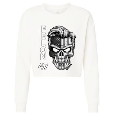 Felon 47 Trump 2024 Skull Convicted 34 Landslide Cropped Pullover Crew