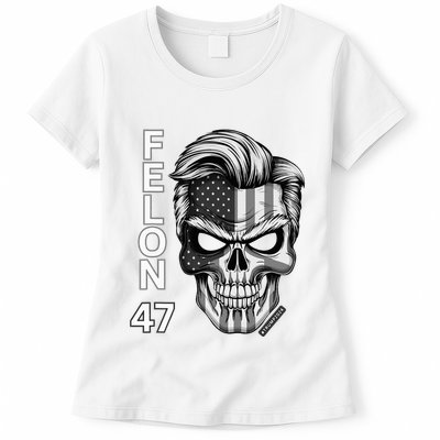 Felon 47 Trump 2024 Skull Convicted 34 Landslide Womens T-Shirt
