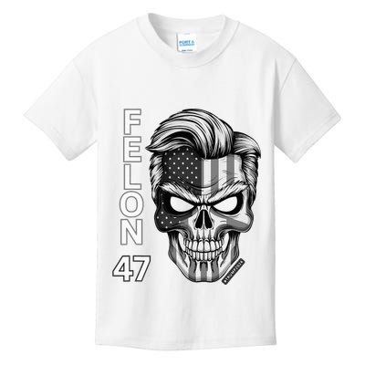 Felon 47 Trump 2024 Skull Convicted 34 Landslide Kids T-Shirt