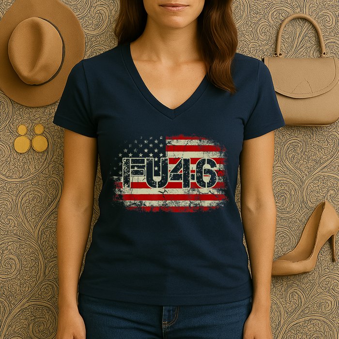 FU 46 Vintage Old American Flag Funny Biden Patriots FU46 Women's V-Neck T-Shirt